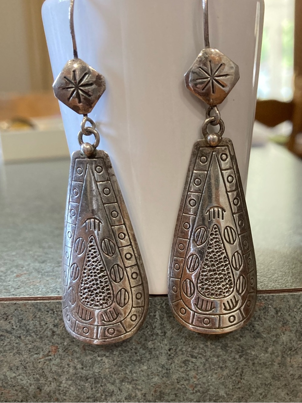 Sterling Silver Teardrop Dangle Earrings hand etched